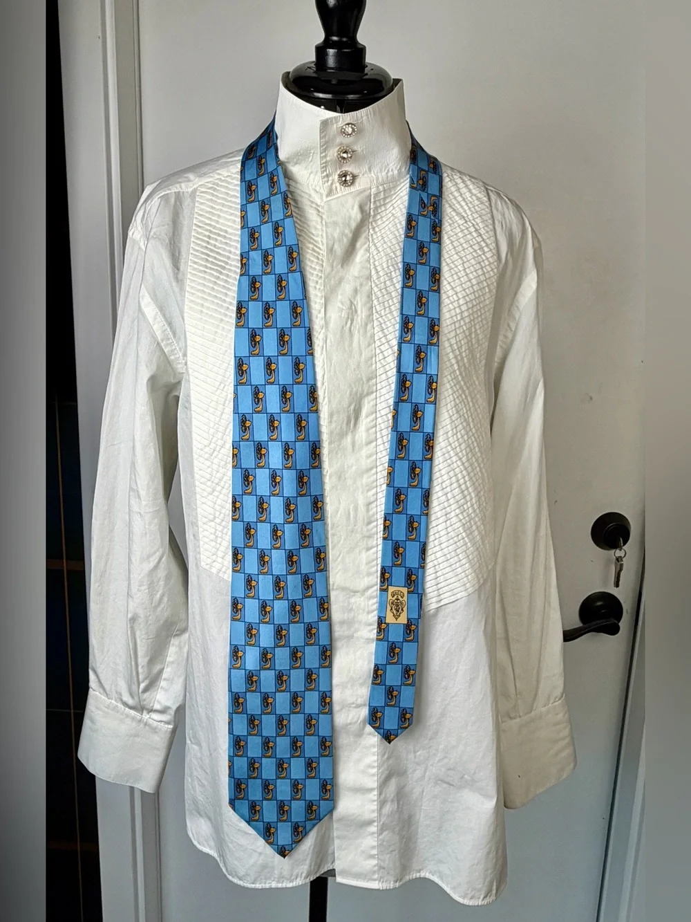 CHANEL VTG 08 Tux Shirt, crystal CC buttons, white, FR46, (fits like M),EUC